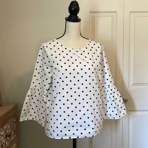 White and navy blue polka dot size medium